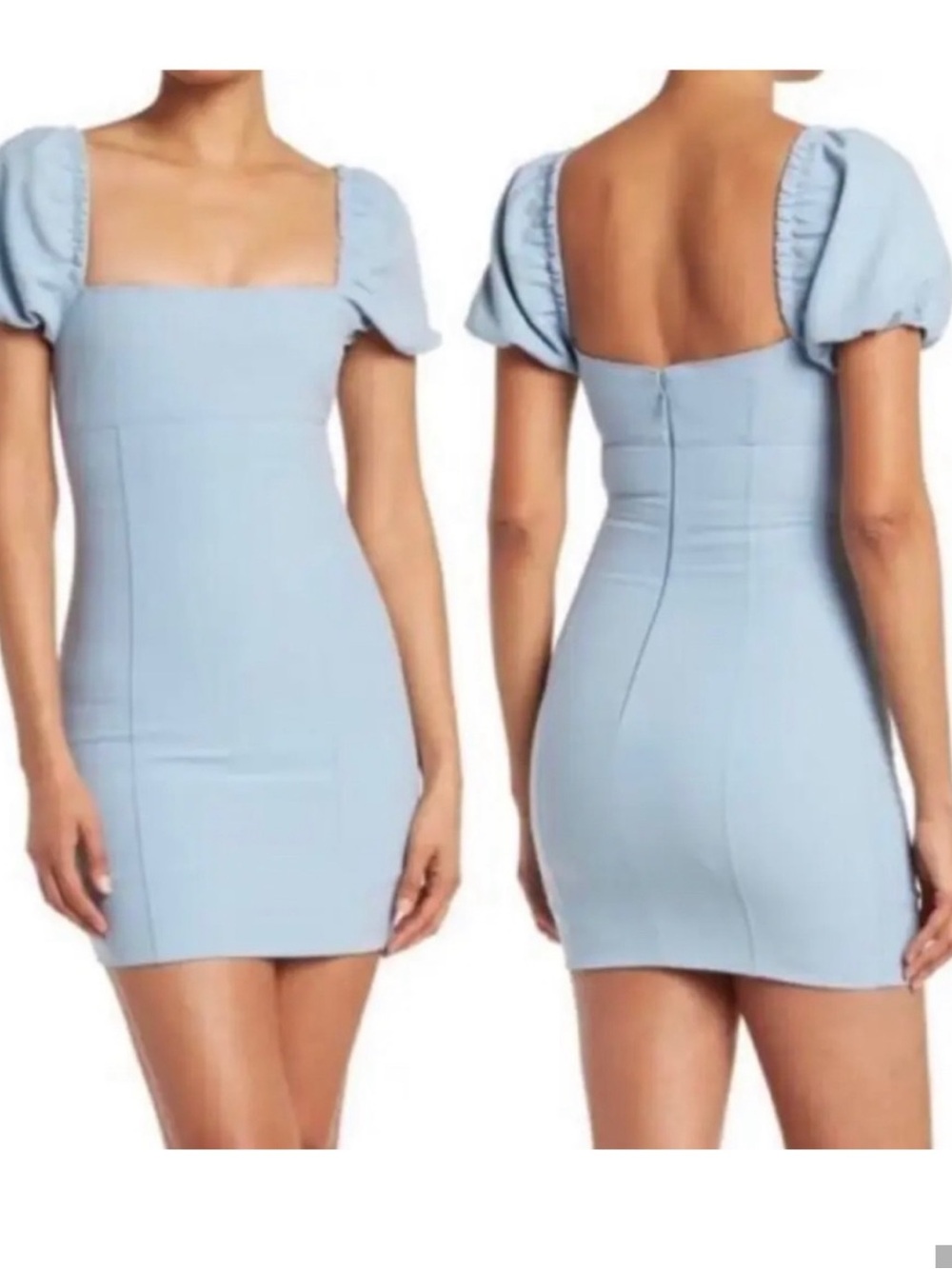 cinq a sept Powder Blue Puff Sleeve Square Neck Mini Dress